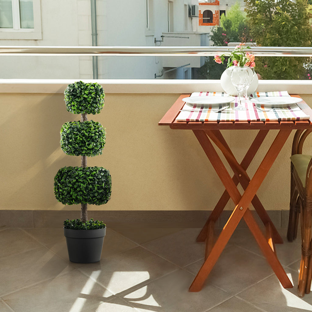 Artificial Boxwood Topiary Ball Tree 35 Inch with Cement Pot - Green