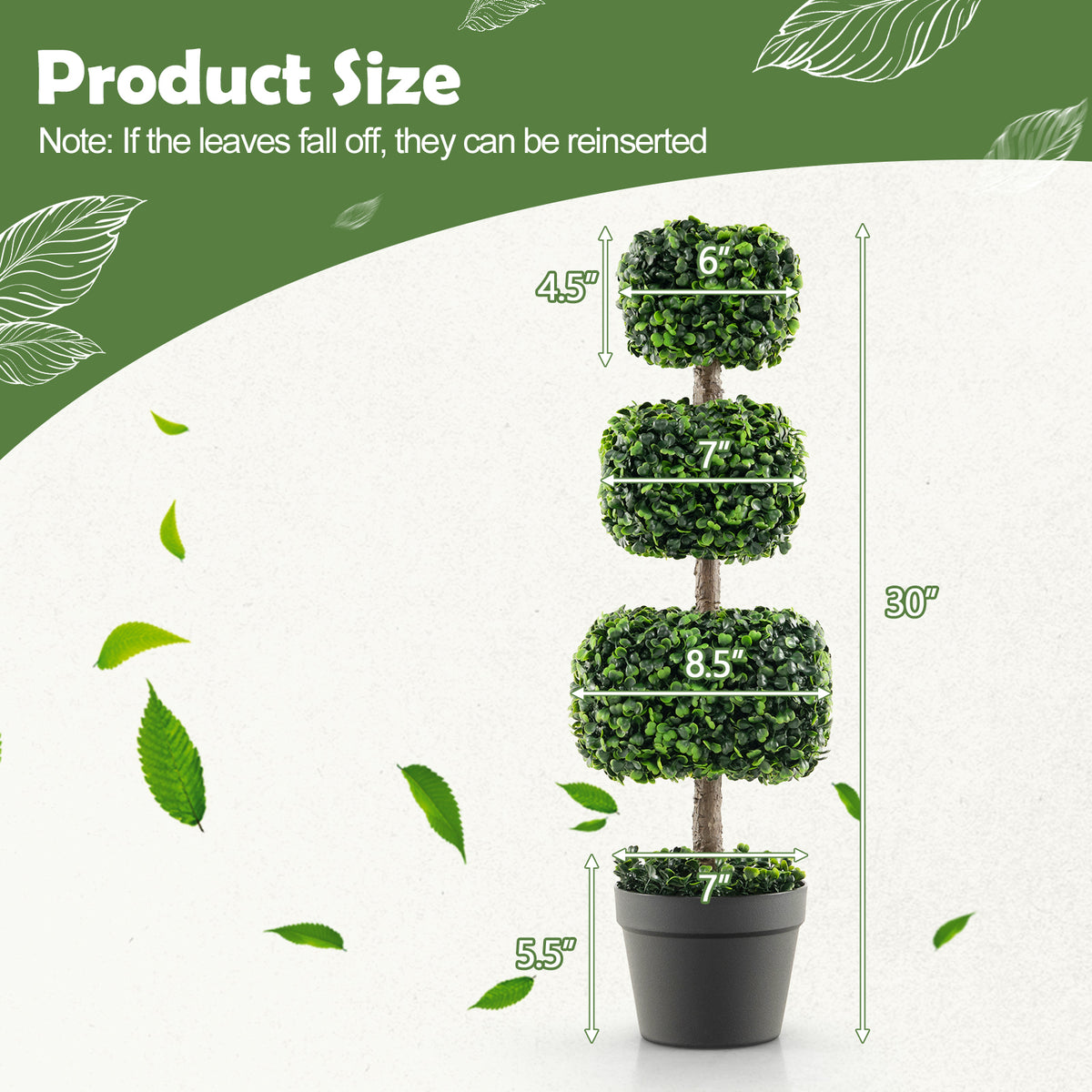 Artificial Boxwood Topiary Ball Tree 35 Inch with Cement Pot - Green