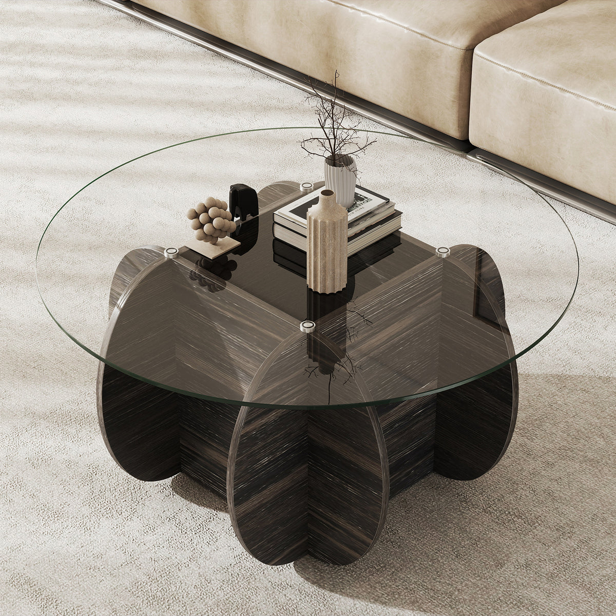 35 Inch Round Coffee Table with Tempered Glass Top, Black