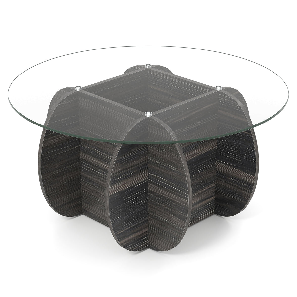 35 Inch Round Coffee Table with Tempered Glass Top – Black