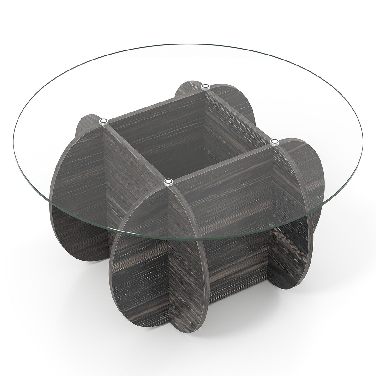35 Inch Round Coffee Table with Tempered Glass Top, Black