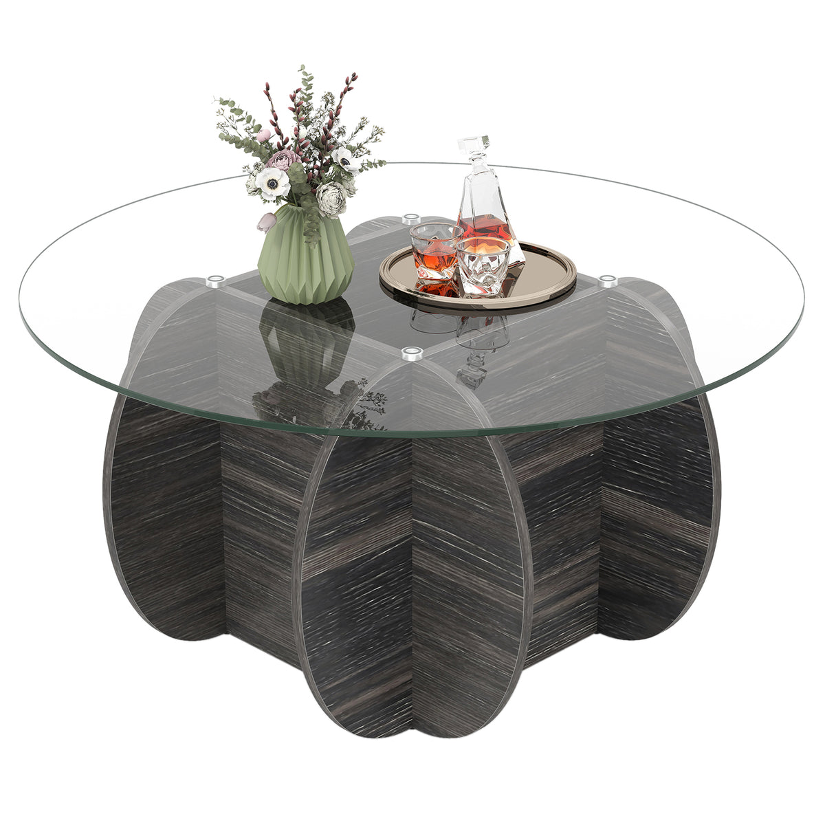 35 Inch Round Coffee Table with Tempered Glass Top, Black