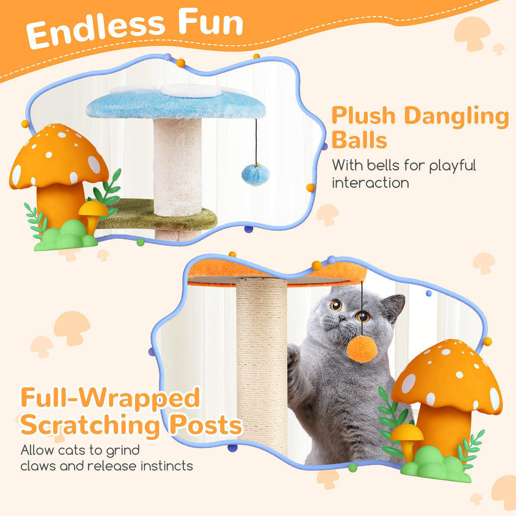 Multicolor 35 Inch Tall Cat Tower with Sisal Scratching Posts, Padded Platforms & Play Balls