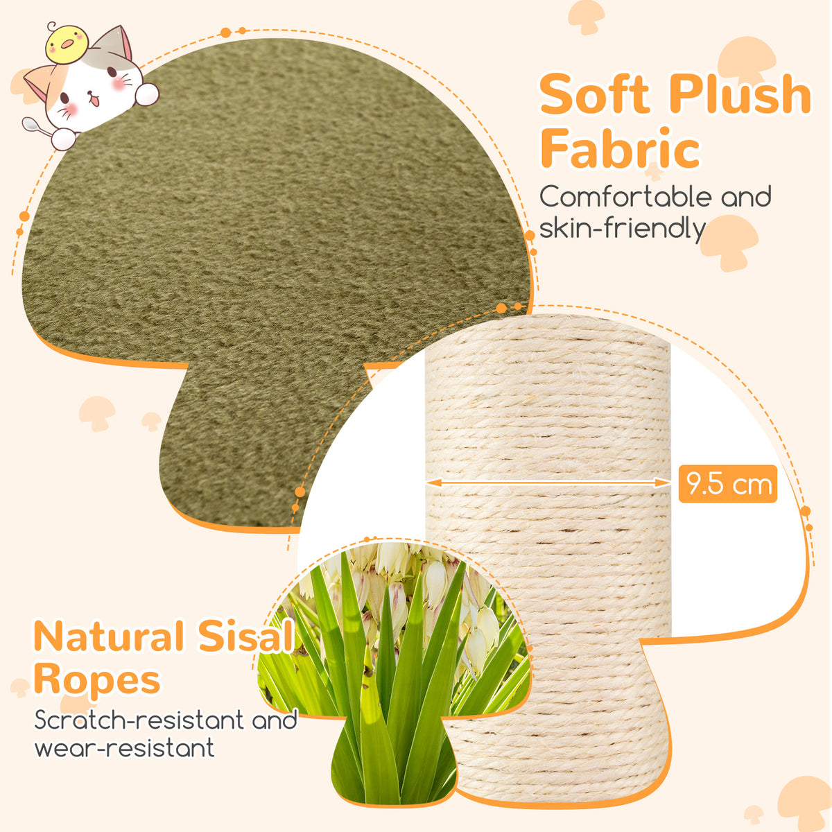 Multicolor 35 Inch Tall Cat Tower with Sisal Scratching Posts, Padded Platforms & Play Balls