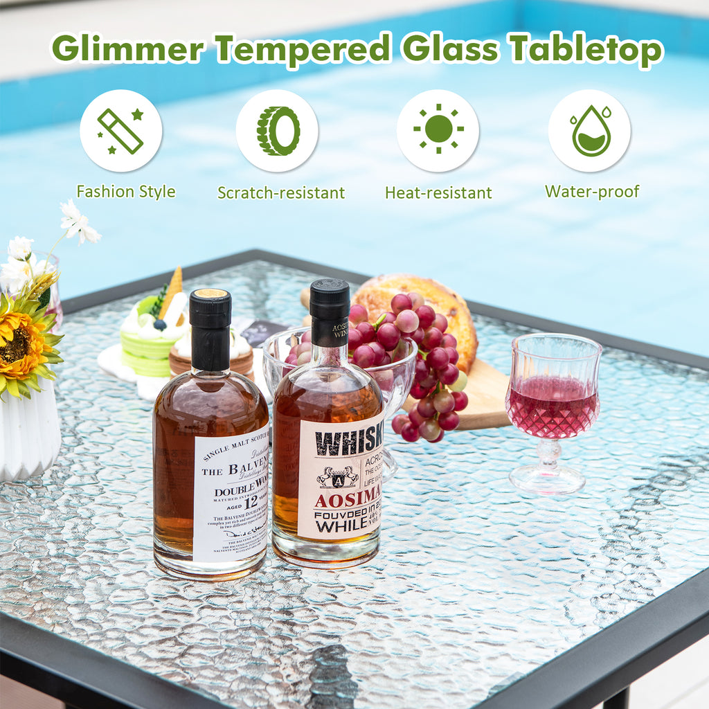 Square Patio Dining Table 35x35 - Tempered Glass