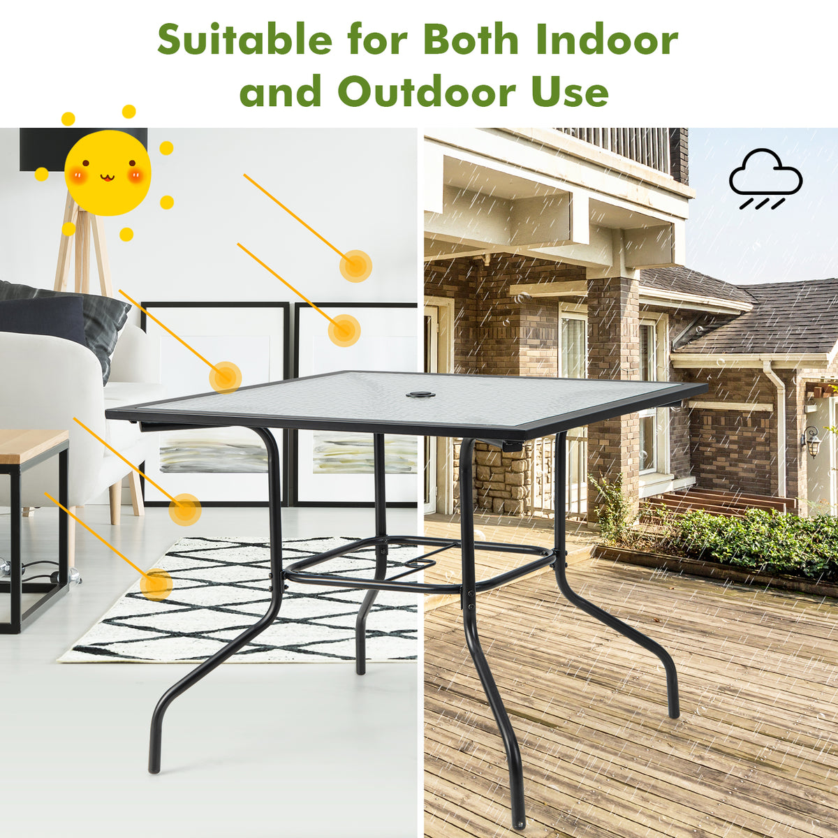 Square Patio Dining Table 35x35 - Tempered Glass