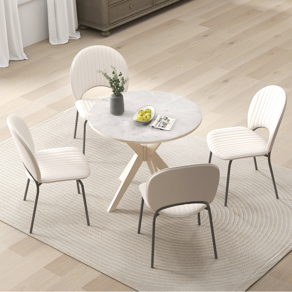 36 Inch Mid Century Modern Dining Table - Faux Marble, White