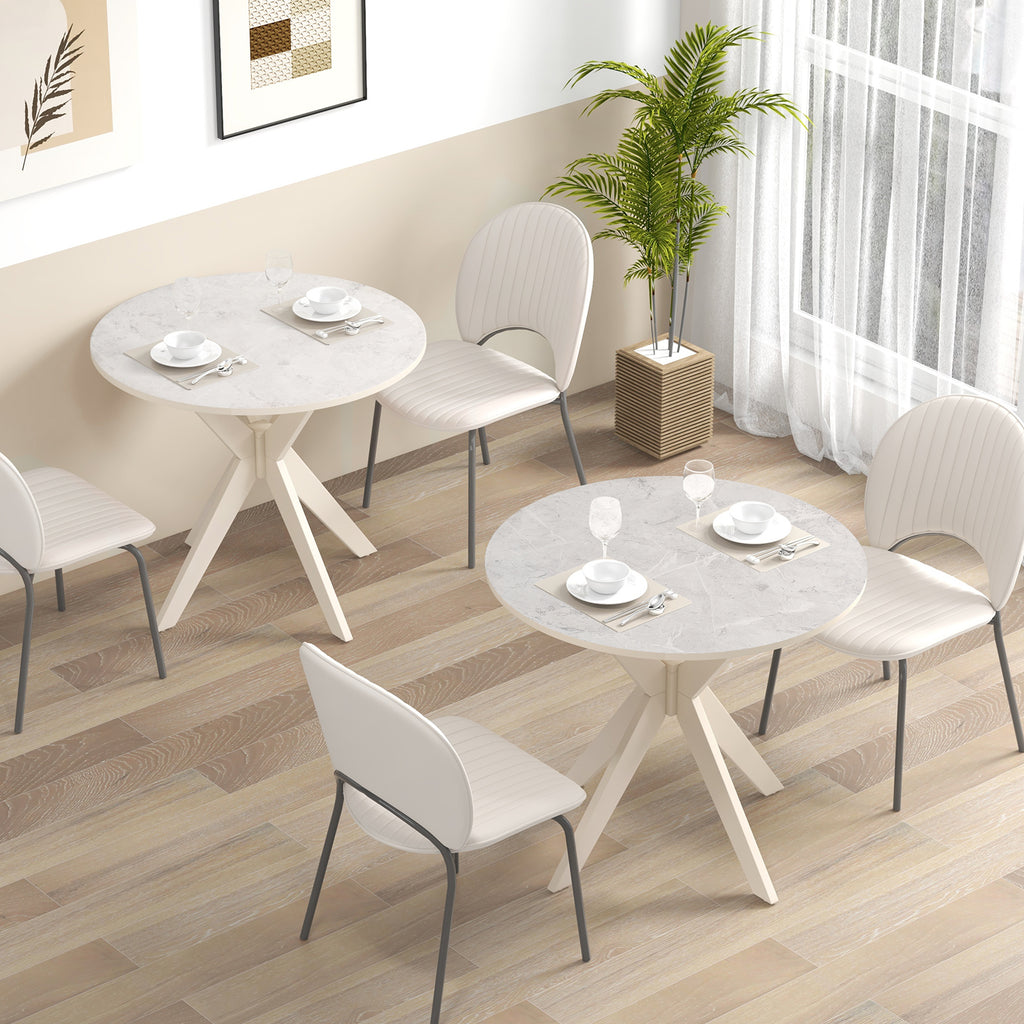 36 Inch Mid Century Modern Dining Table - Faux Marble, White