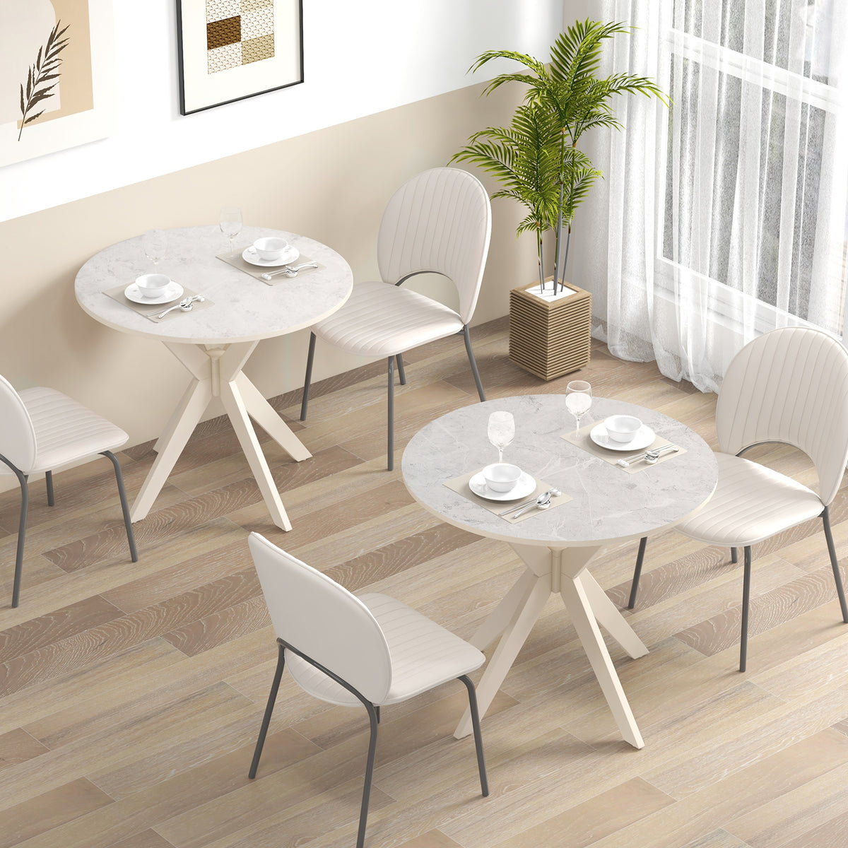 36 Inch Mid Century Modern Dining Table - Faux Marble, White