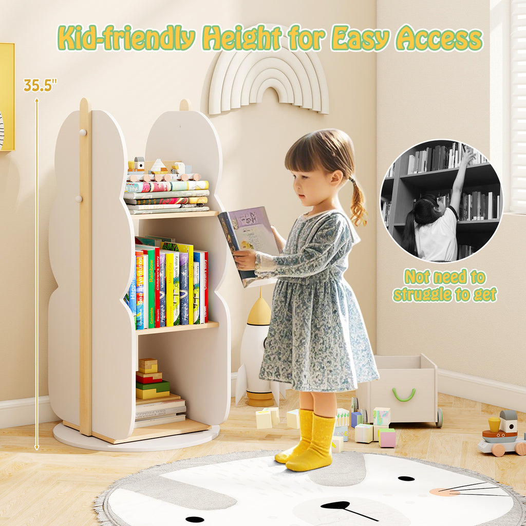 Kid's Rotating Bookshelf Toy Storage Organizer - 5 Shelves, White, 360° Rotation