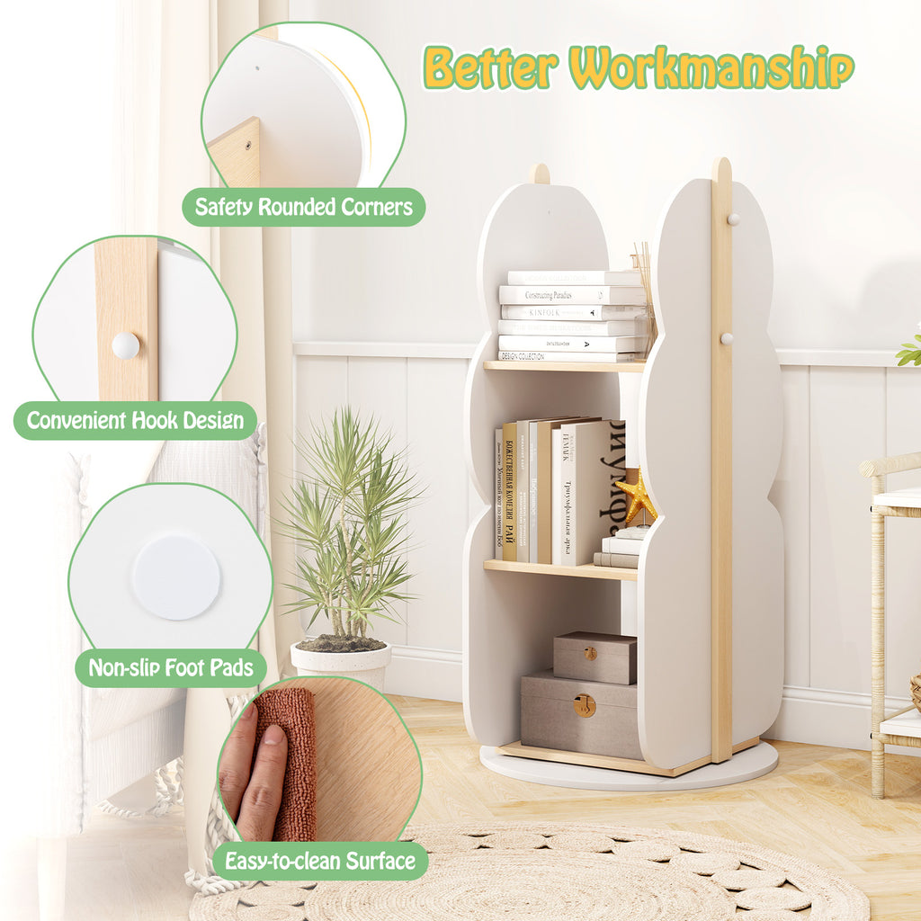 Kid's Rotating Bookshelf Toy Storage Organizer - 5 Shelves, White, 360° Rotation