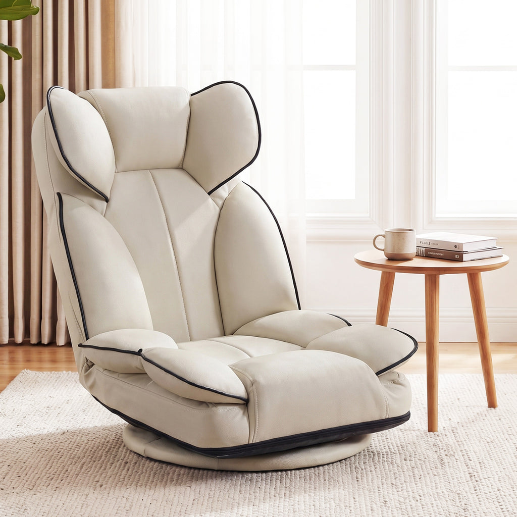 360° Swivel Gaming Floor Chair 6-Position Reclining - Beige