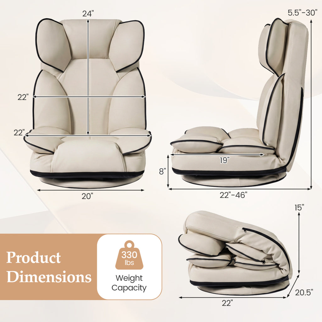 360° Swivel Gaming Floor Chair 6-Position Reclining - Beige
