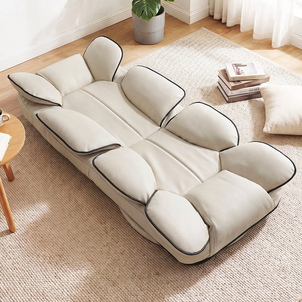 360° Swivel Gaming Floor Chair 6-Position Reclining - Beige
