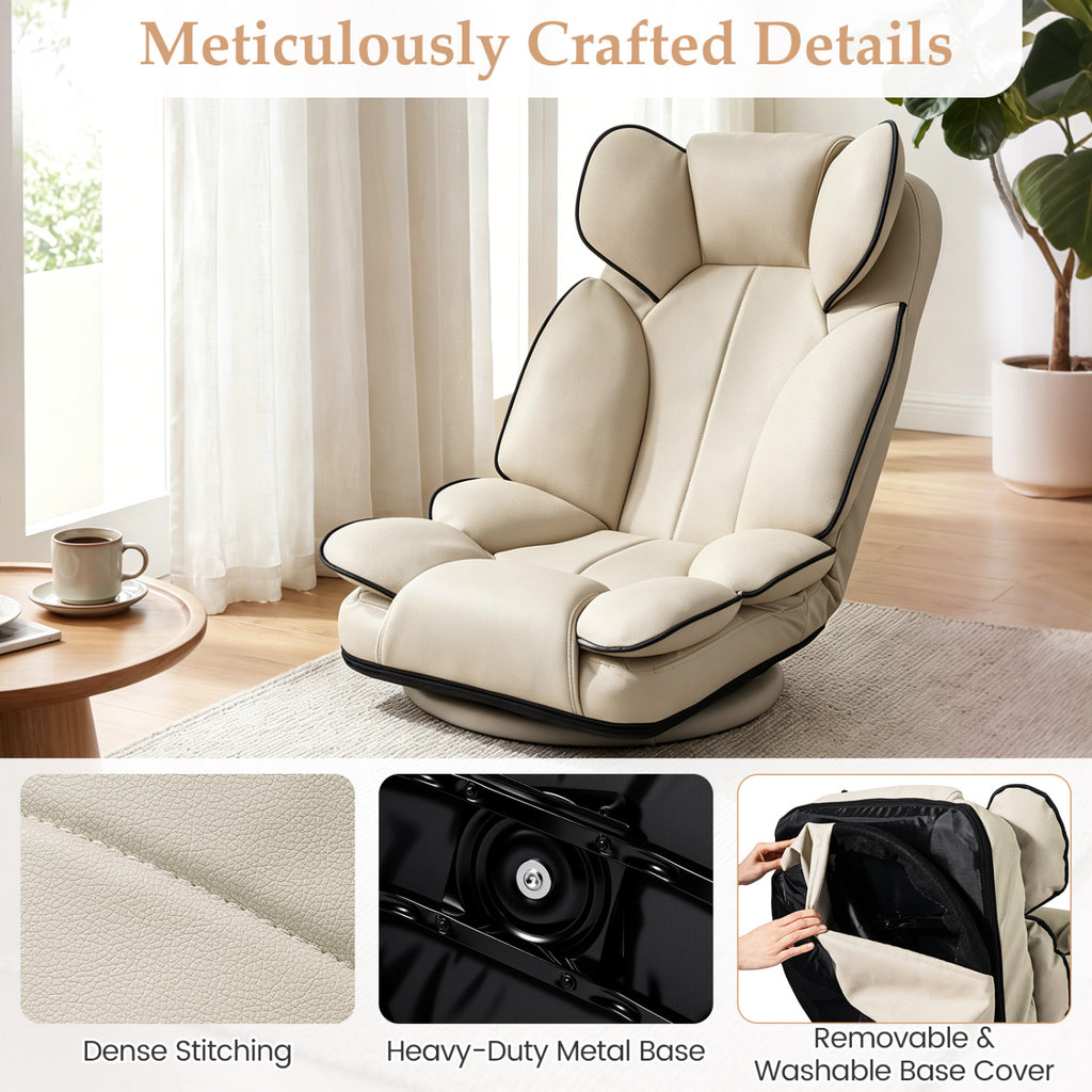 360° Swivel Gaming Floor Chair 6-Position Reclining - Beige