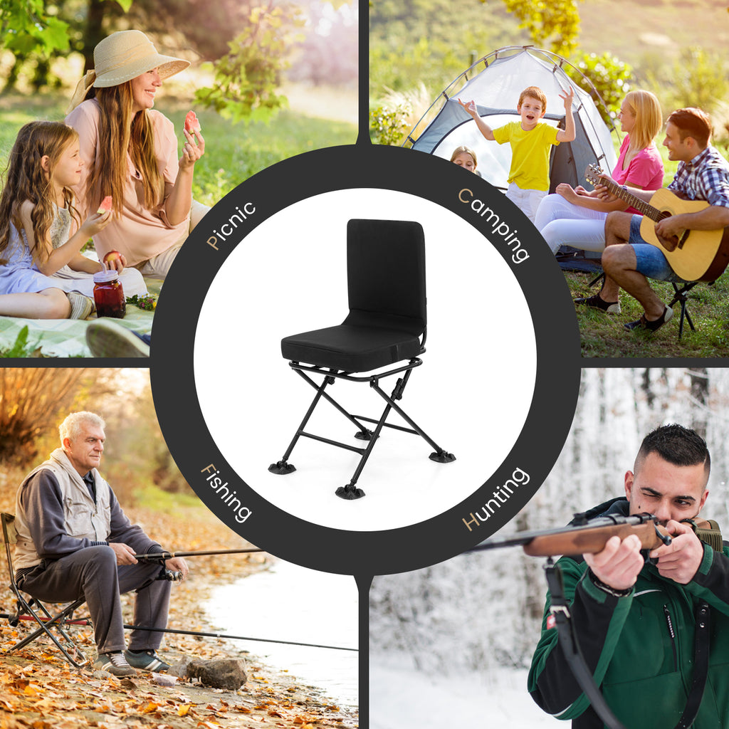 Swivel Folding Chair with Padded Cushion - Black
