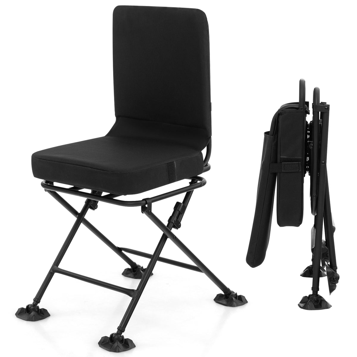 Swivel Folding Chair with Padded Cushion - Black
