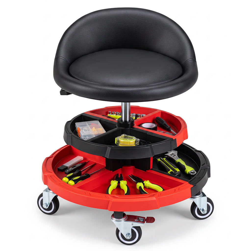 360° Rolling Mechanic Stool with 2 Tool Storage Trays