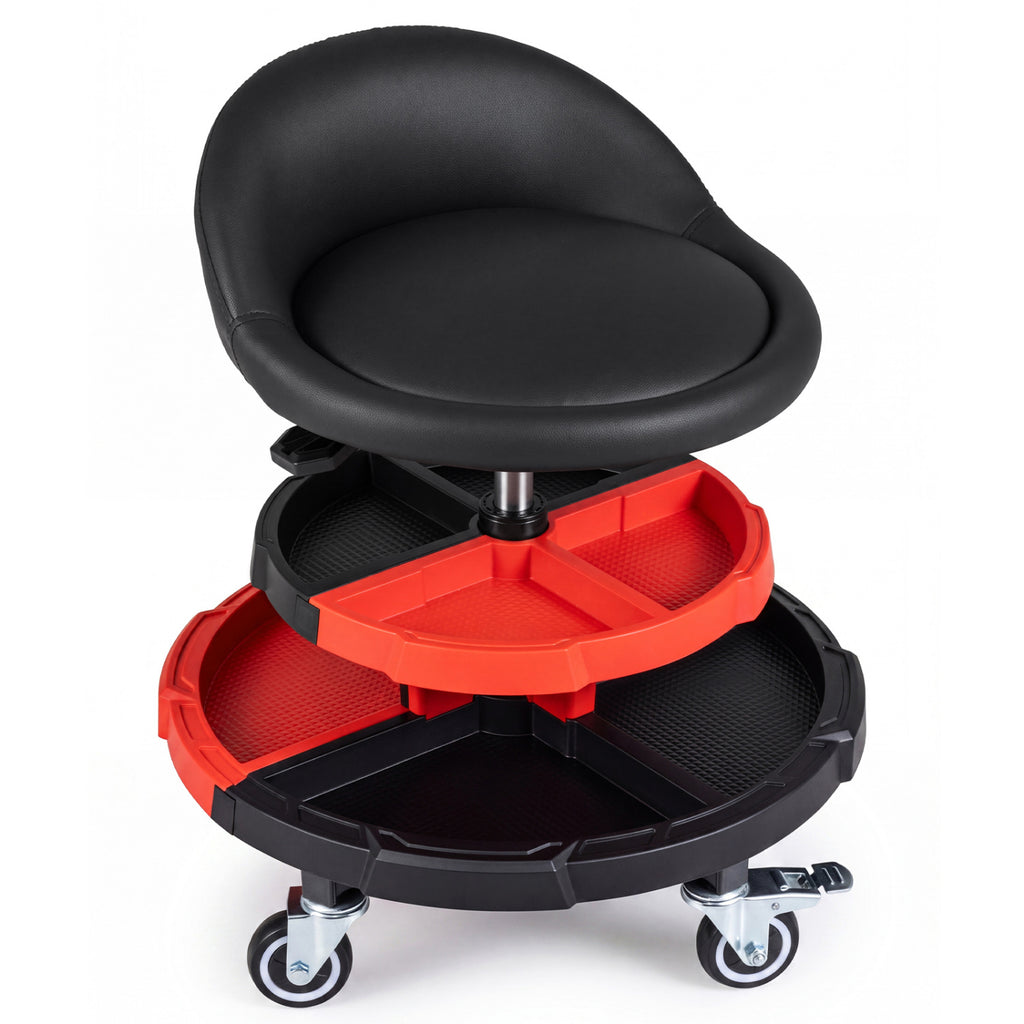 360° Rolling Mechanic Stool with 2 Tool Storage Trays
