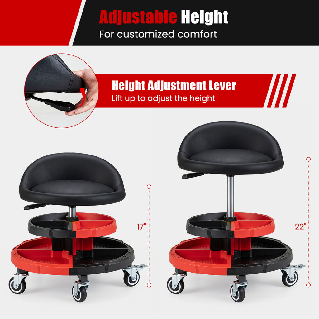 360° Rolling Mechanic Stool with 2 Tool Storage Trays