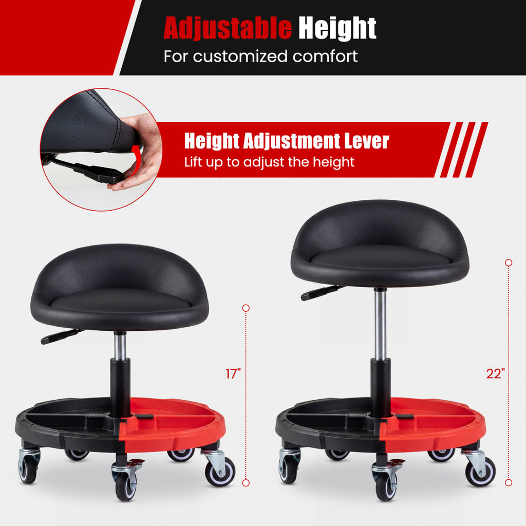 360° Rolling Mechanic Stool with 1 Tool Storage Tray