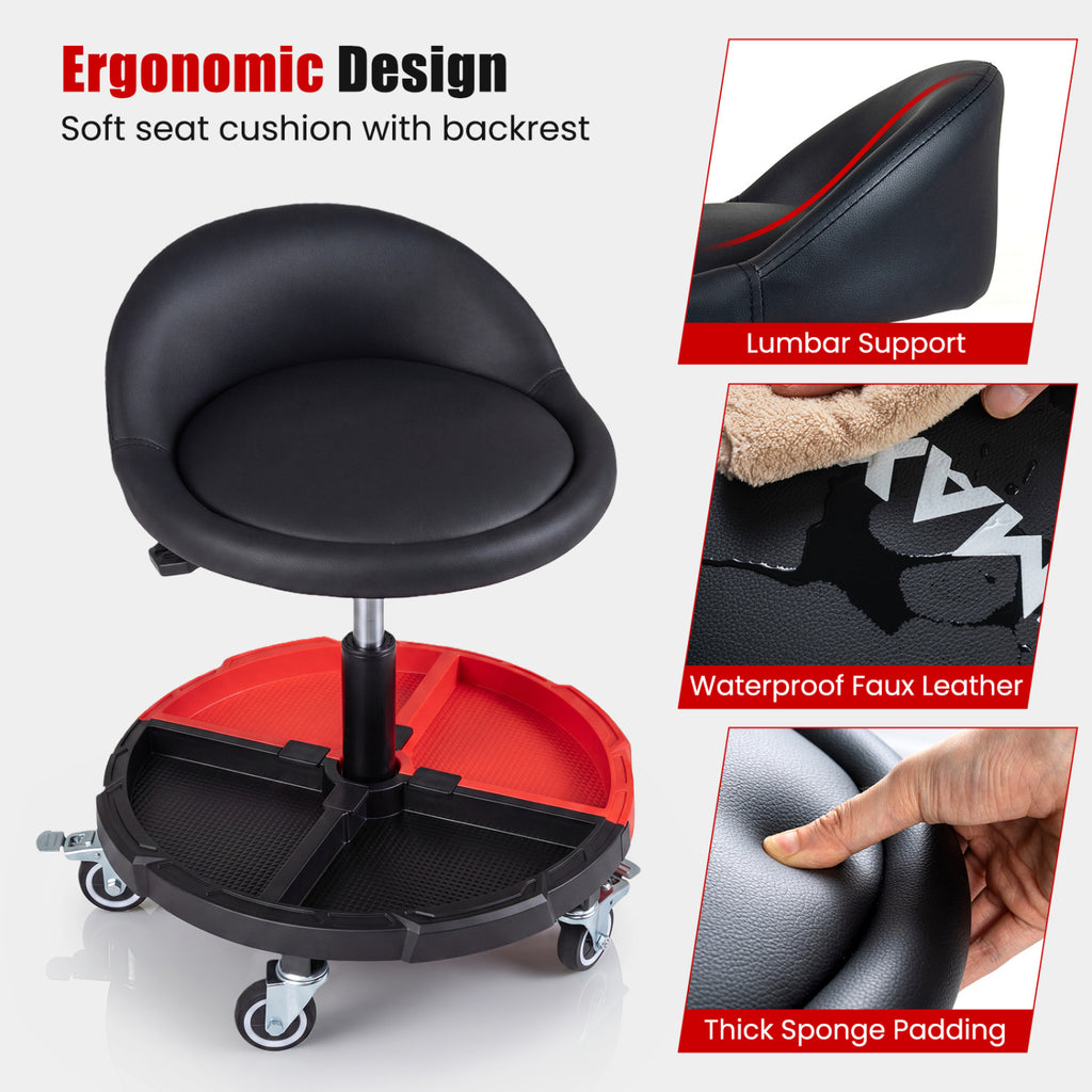 360° Rolling Mechanic Stool with 1 Tool Storage Tray
