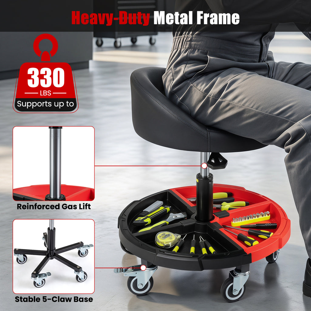 360° Rolling Mechanic Stool with 1 Tool Storage Tray