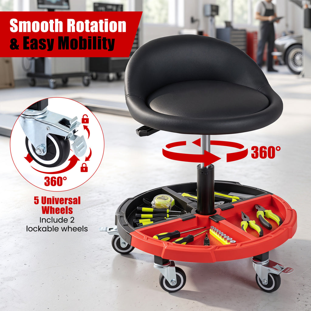 360° Rolling Mechanic Stool with 1 Tool Storage Tray