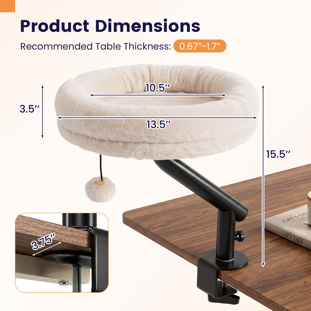 White 360° Rotating Cat Desk Bed with Removable Perch & Play Toy