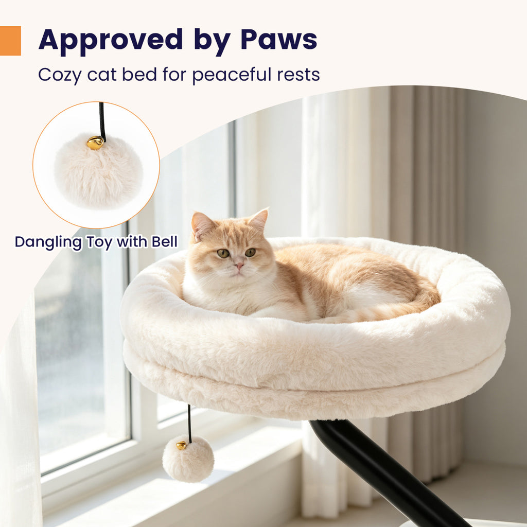 White 360° Rotating Cat Desk Bed with Removable Perch & Play Toy