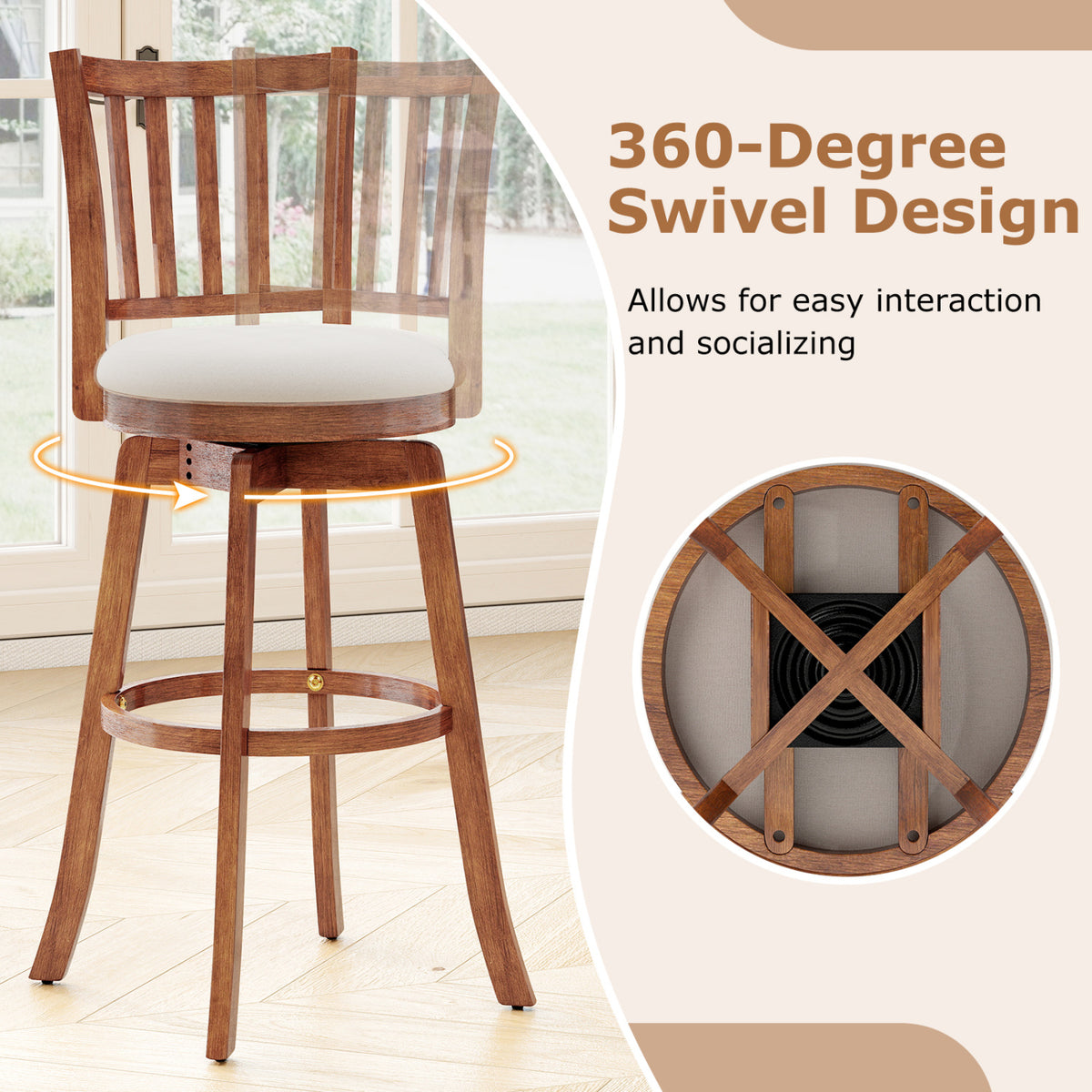 360° Rotating Counter Height Chairs Set of 2, 29 inches