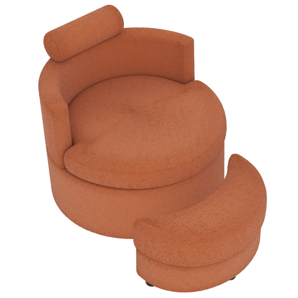 360° Swivel Accent Chair with Storage Ottoman - Light Brown