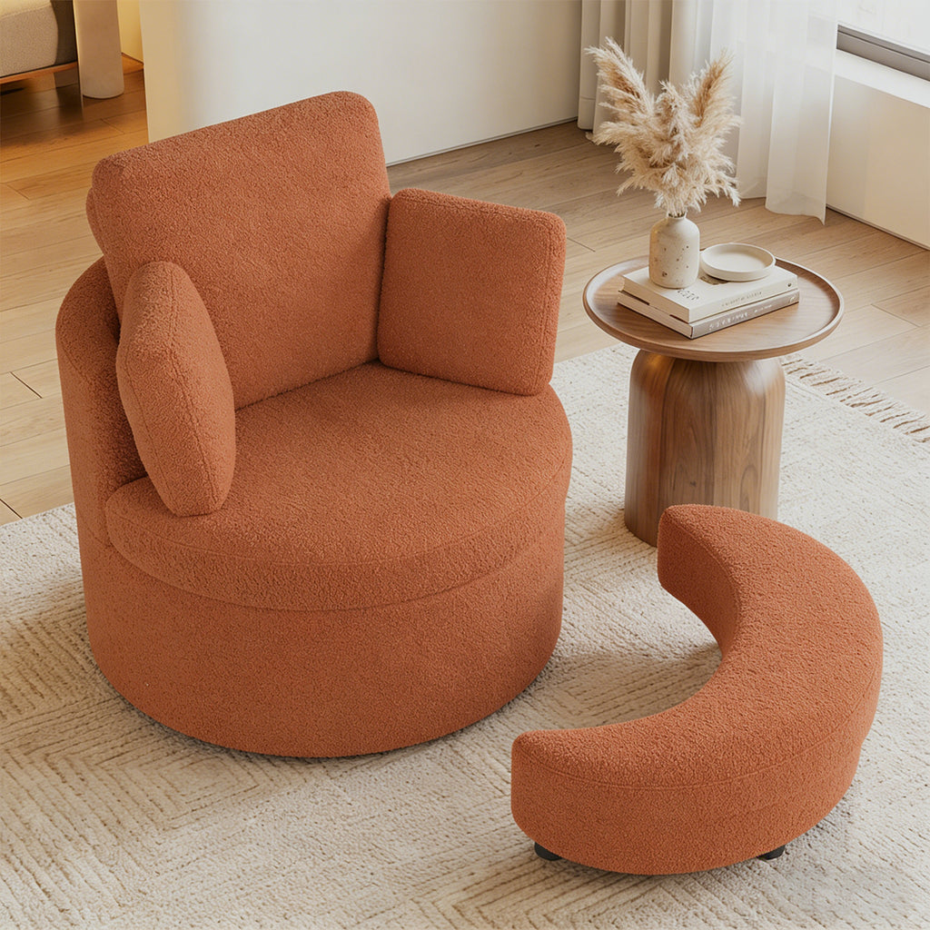 360° Swivel Accent Chair with Storage Ottoman - Light Brown