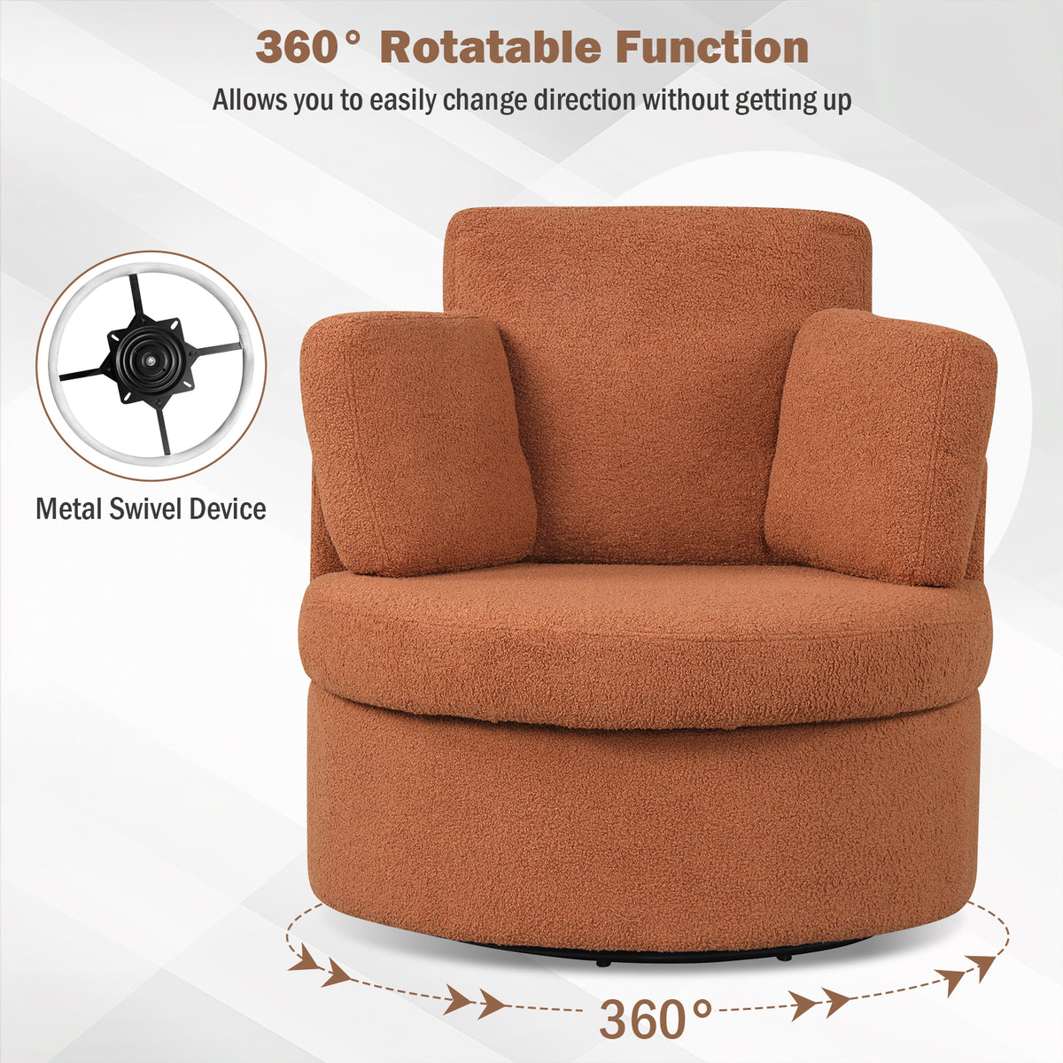 360° Swivel Accent Chair with Storage Ottoman - Light Brown