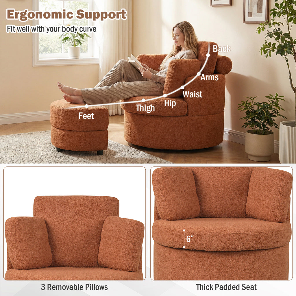 360° Swivel Accent Chair with Storage Ottoman - Light Brown