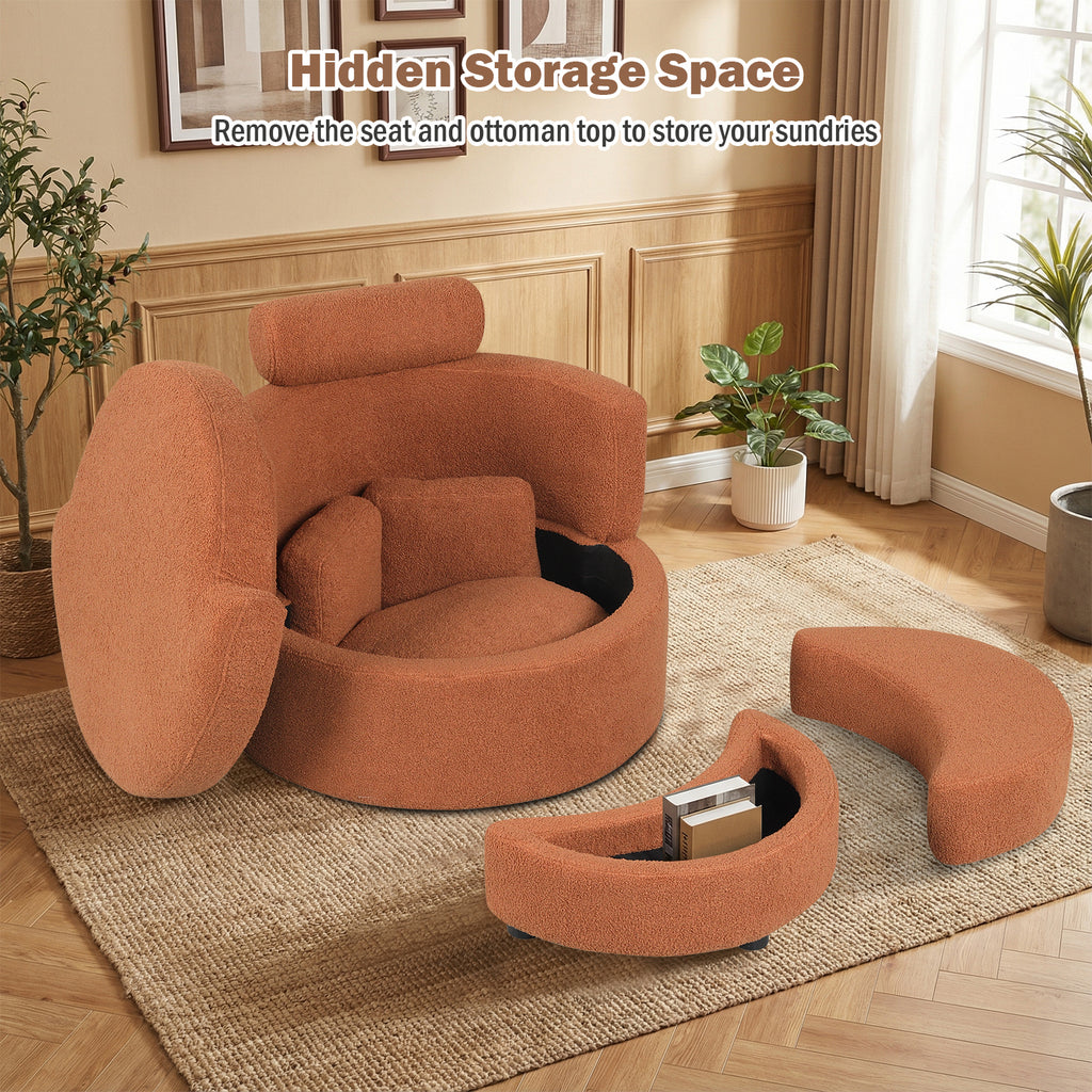 360° Swivel Accent Chair with Storage Ottoman - Light Brown