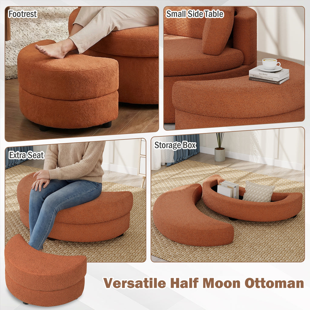 360° Swivel Accent Chair with Storage Ottoman - Light Brown