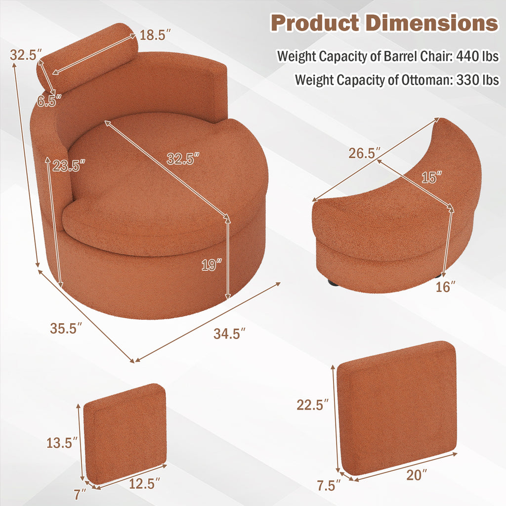 360° Swivel Accent Chair with Storage Ottoman - Light Brown