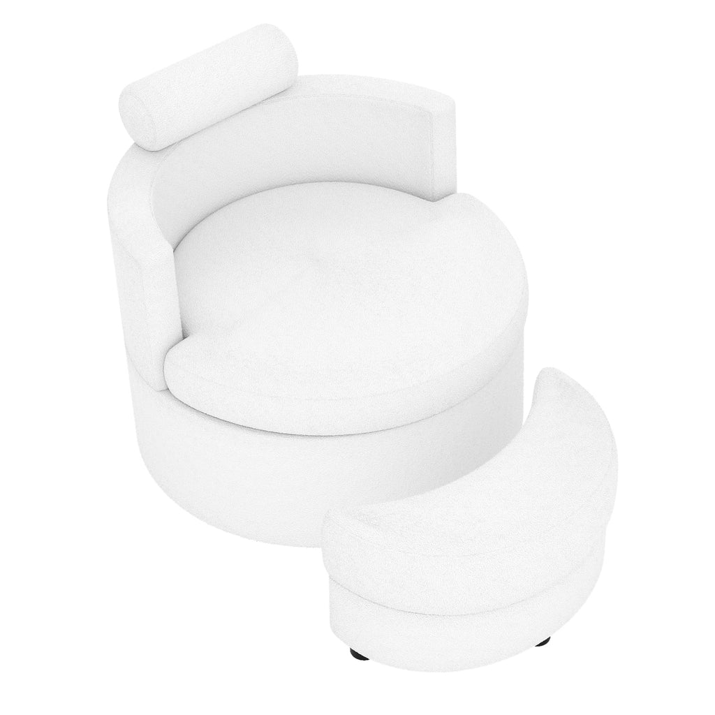 360° Swivel Accent Chair with Storage Ottoman - Light Brown