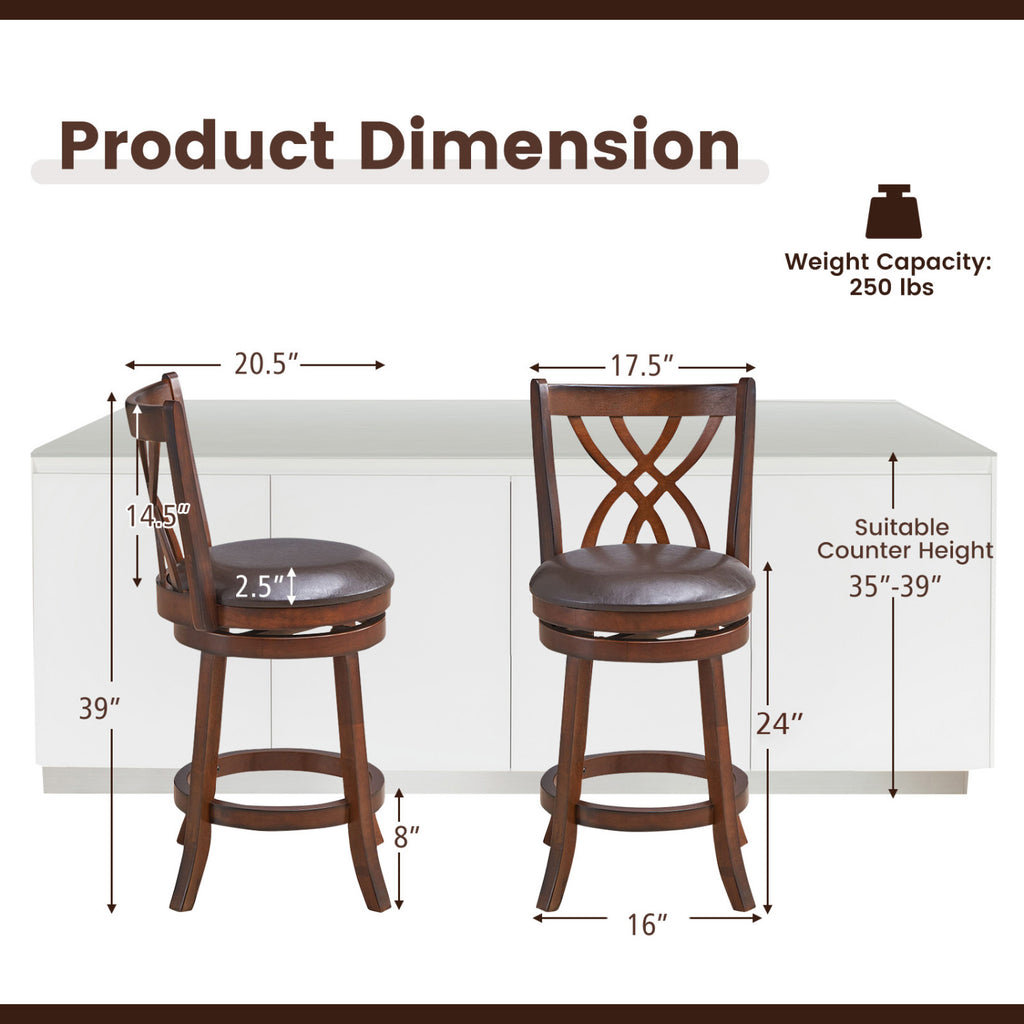 Counter Height Swivel Stool with PU Leather Cushion - Brown, 24"