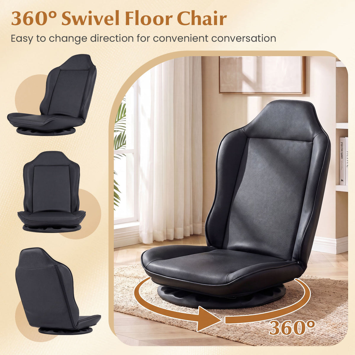 360° Swivel Floor Gaming Chair with 5-Level Adjustable Backrest