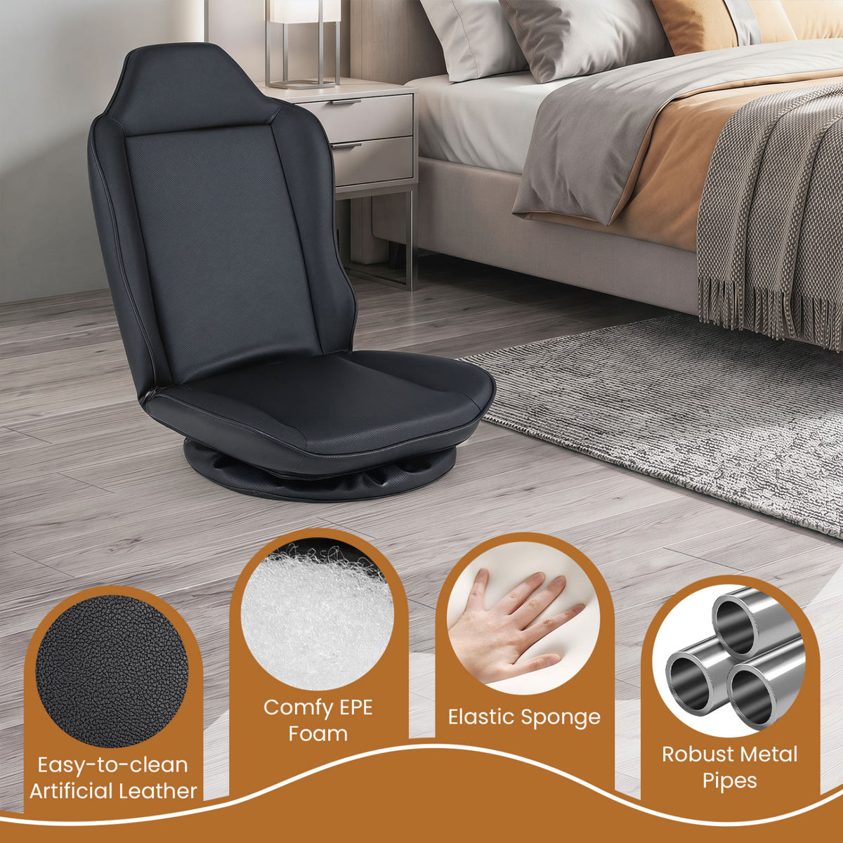 360° Swivel Floor Gaming Chair with 5-Level Adjustable Backrest