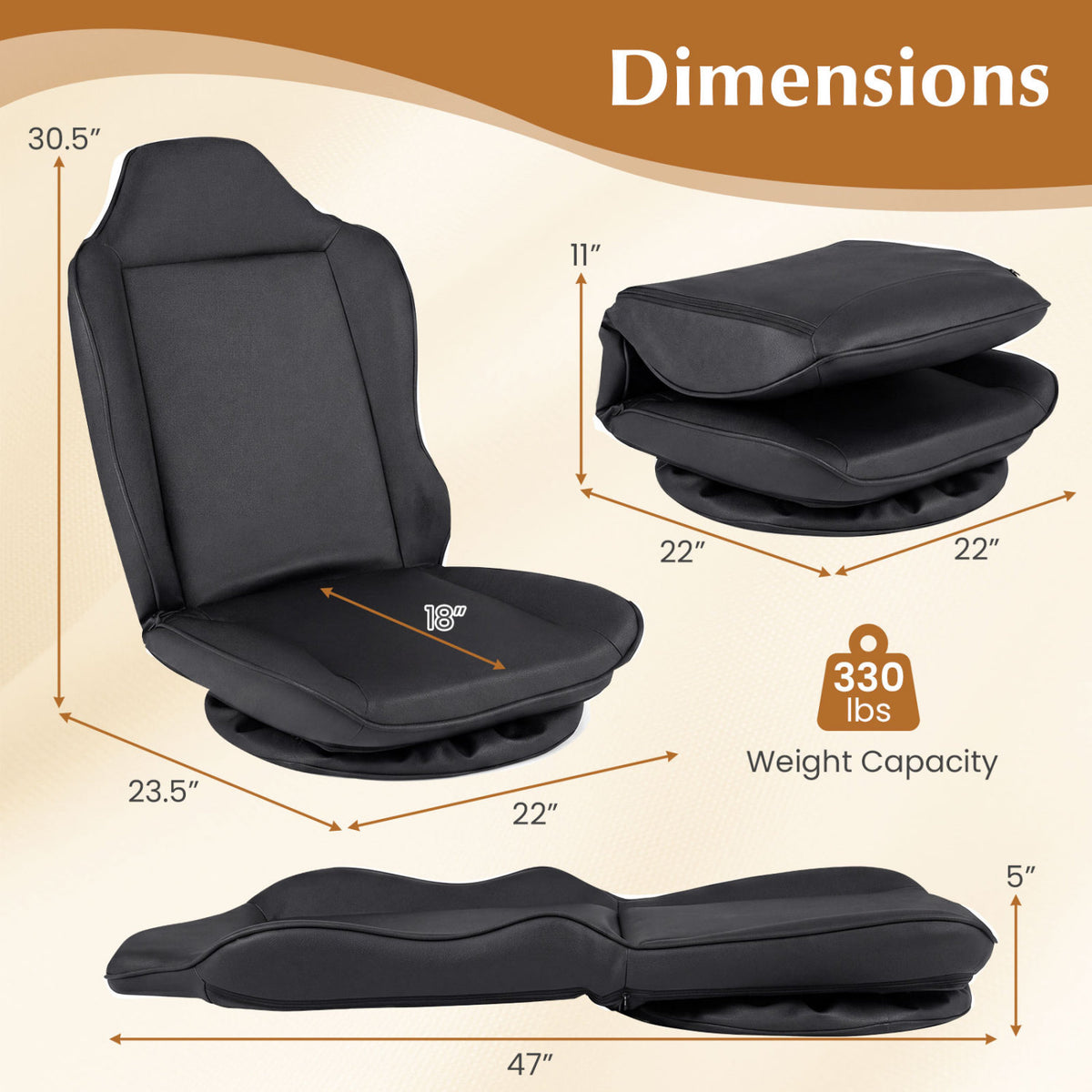 360° Swivel Floor Gaming Chair with 5-Level Adjustable Backrest