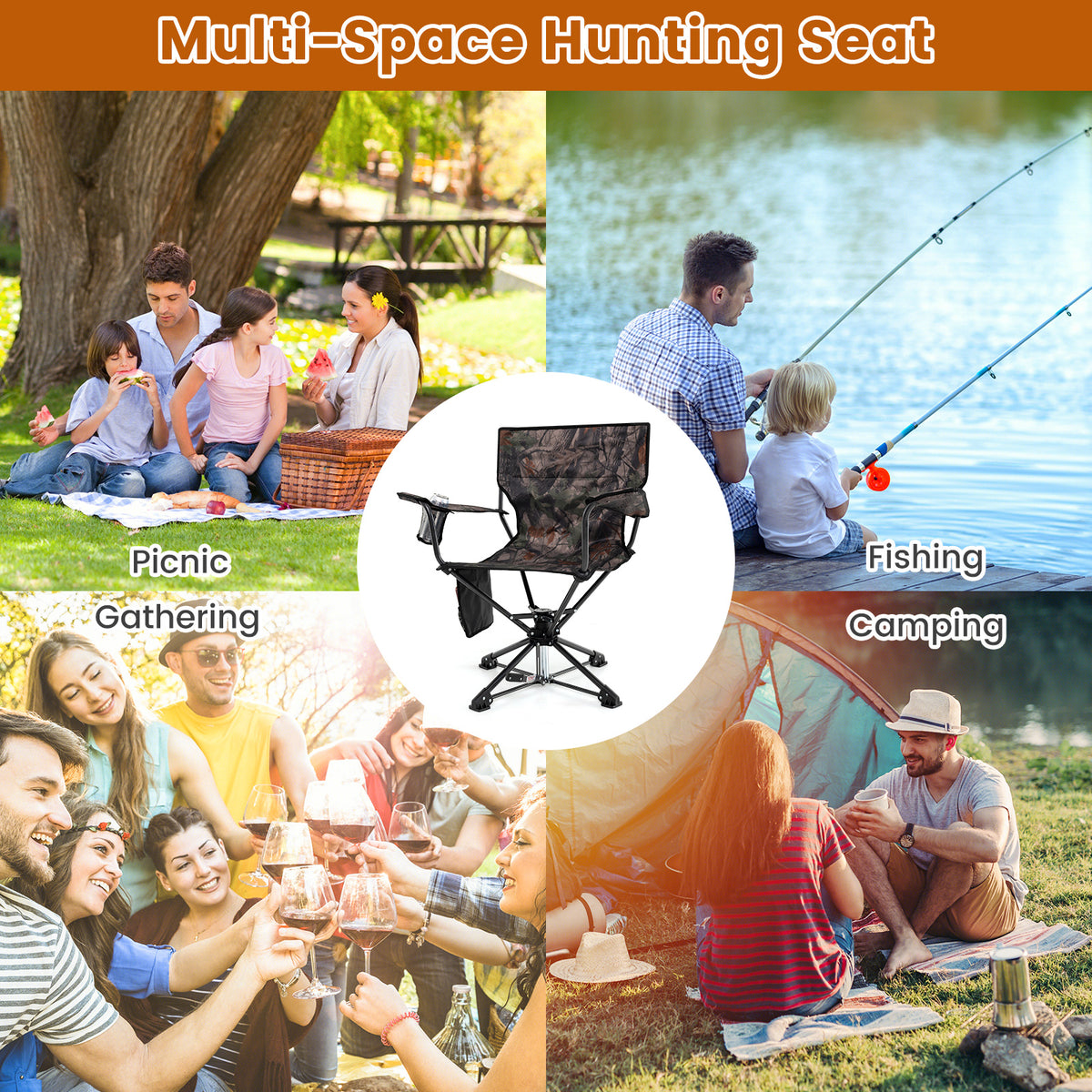 360° Swivel Hunting Chair Portable Foldable - Camouflage
