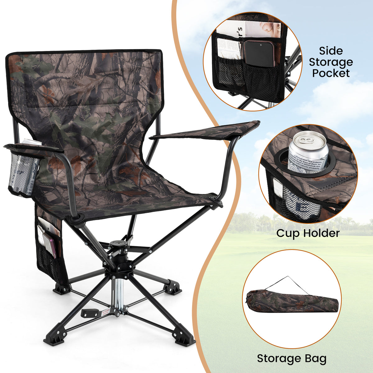 360° Swivel Hunting Chair Portable Foldable Set of 2