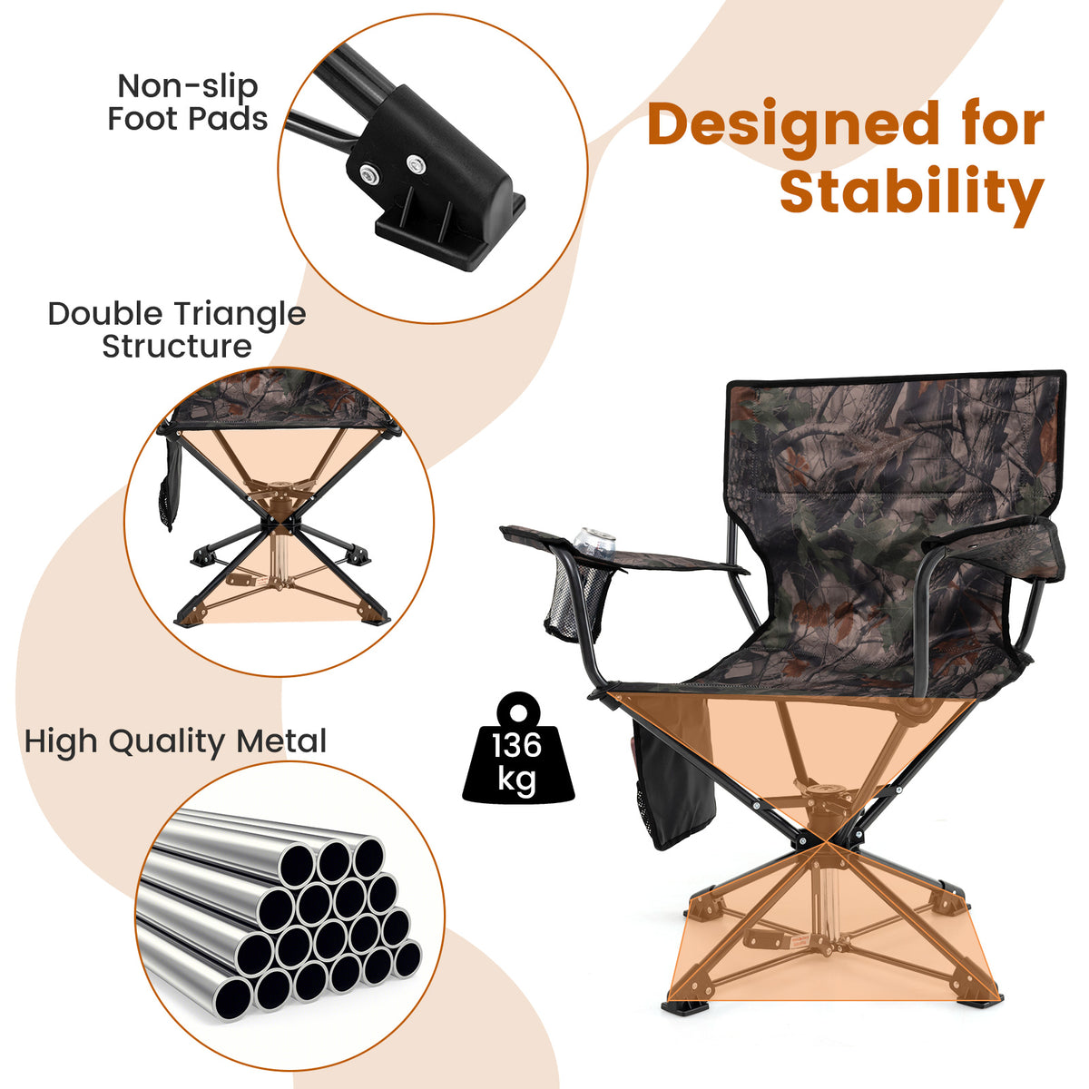 360° Swivel Hunting Chair Portable Foldable - Camouflage