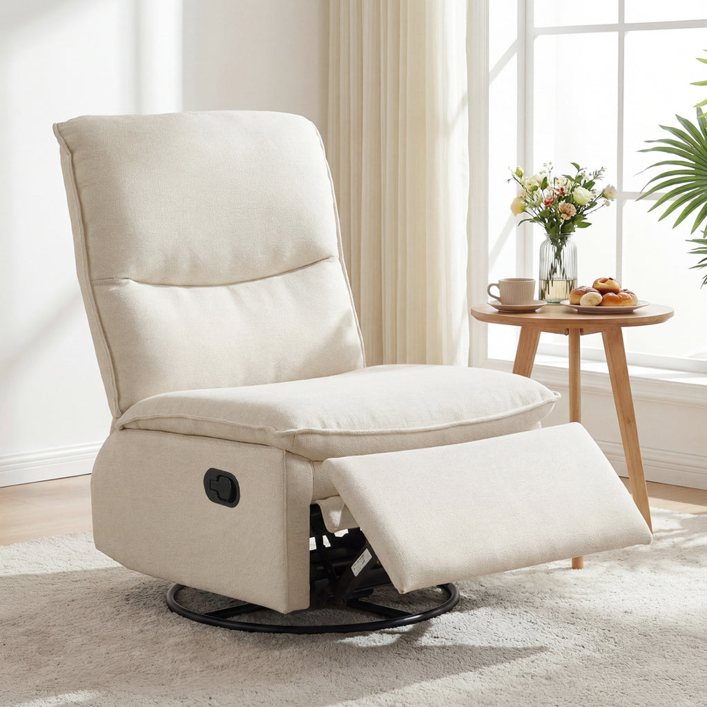 360° Swivel Rocking Chair with Padded Back - Beige