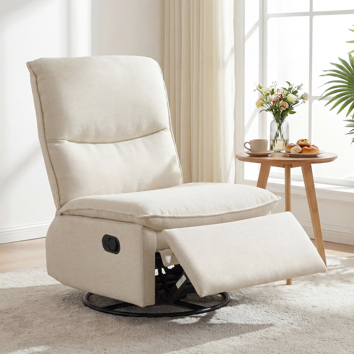 360° Swivel Rocking Chair with Padded Back - Beige