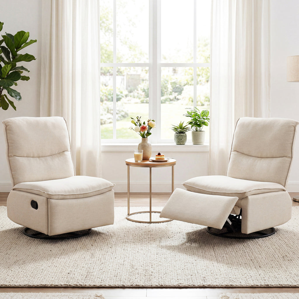 360° Swivel Rocking Chair with Padded Back - Beige