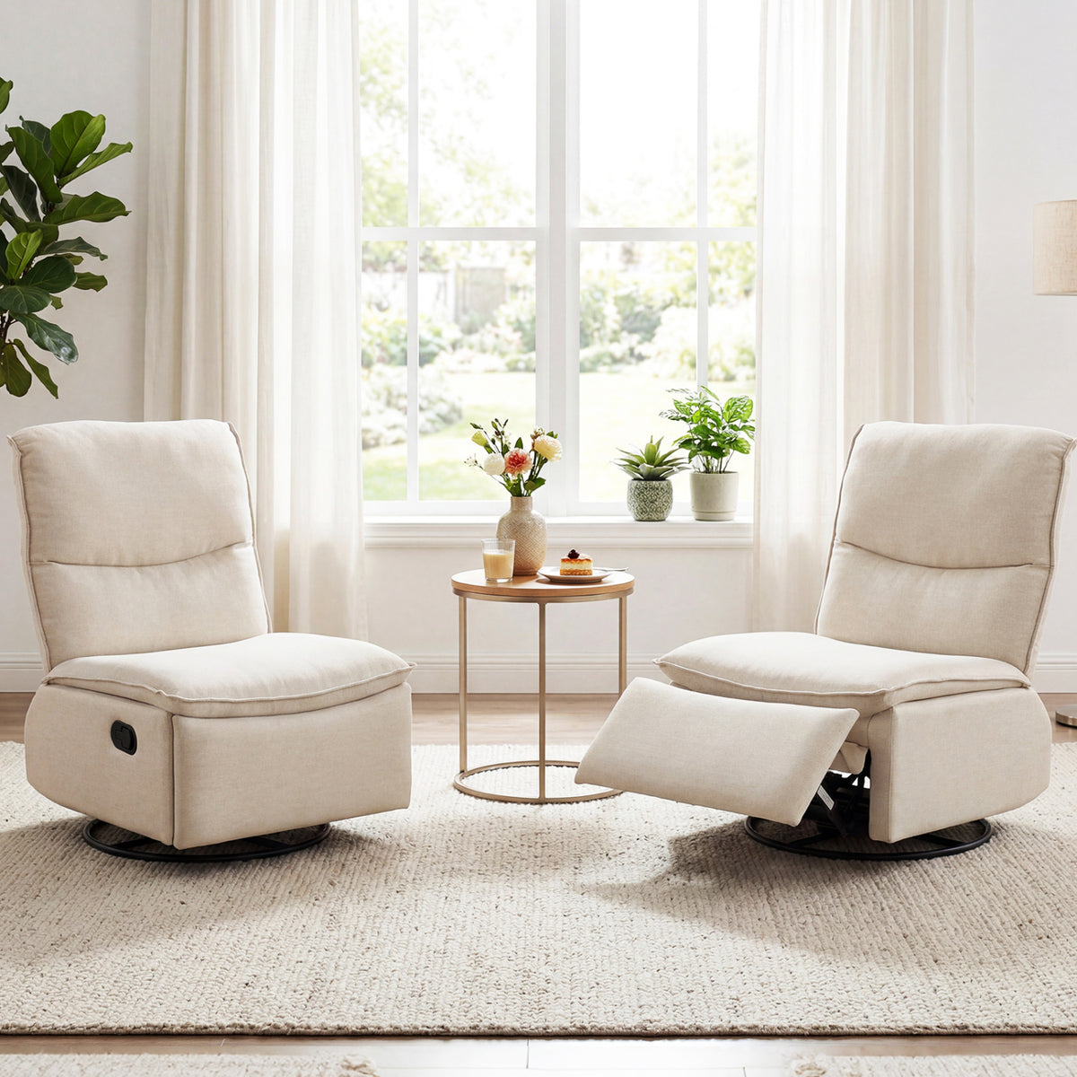 360° Swivel Rocking Chair with Padded Back - Beige